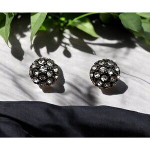 Vintage Round Rhinestone Ball Stud Earrings Silver Tone Sparkling